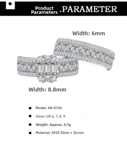 Detail showing S925 silver ring set with zircon inlay and product specifications