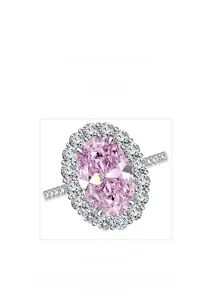Close-up of S925 silver ring with micro-pave setting and 5.6ct oval pink stone