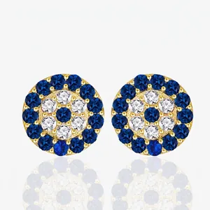 925 Sterling Silver Evil Eye Stud Earrings For Women Blue White Zirconia Round Inlaid Hypoallergenic Minimalist Jewelry Gift