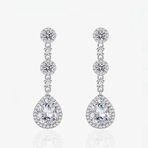 Elegant 925 Sterling Silver Pear Cut Drop Earrings Luxury Zirconia Tassel Dangle Earrings For Wedding Party Women Jewelry