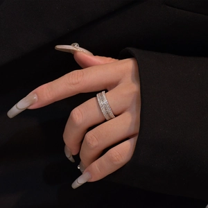 Bague trois rangs en argent 925 avec zircons ronds et baguette pour femme luxe