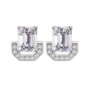 U-shaped 925 sterling silver stud earrings with emerald-cut cubic zirconia stones