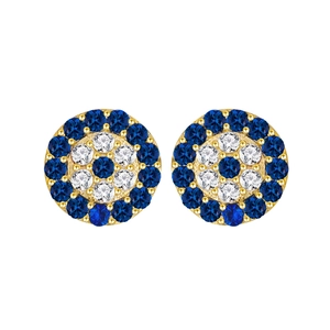 S925 silver stud earrings with blue and white zircons in a round evil eye design
