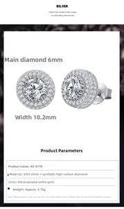 Spécifications détaillées des boucles d'oreilles halo en argent S925 et diamant carbone