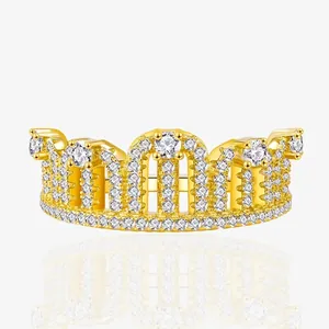 Luxury 925 Sterling Silver Crown Ring For Women Retro Palace Style Inlaid Zirconia Band Ring For Wedding Party Fine Jewelry