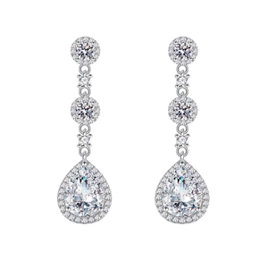 Elegant S925 silver pear-cut drop earrings with sparkling tassels for formal events