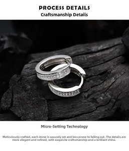 Vue macro de micro-pavage en zircons sur boucles d'oreilles en argent S925