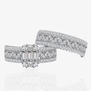925 Sterling Silver Rectangular Zirconia Ring Set Geometric Stackable Wedding Anniversary Ring For Women Jewelry Gift