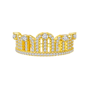 Elegant gold crown ring with sparkling white zircon inlays for a bridal aesthetic
