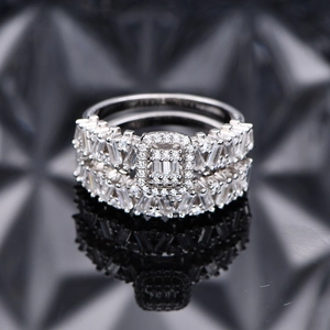 Luxury S925 sterling silver stacked ring set with micro-paved radiant diamonds
