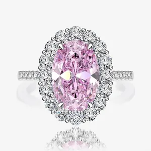 Elegant 925 Sterling Silver Oval Cut Rhinestone Halo Ring For Women Luxurious Pave Engagement Wedding Band Jewelry Gift