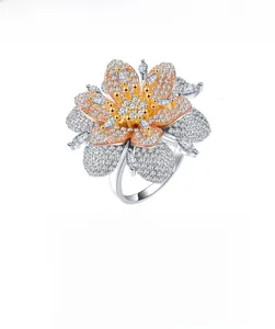Detailed S925 silver flower ring specs showing 24.7mm size and CZ stone parameters
