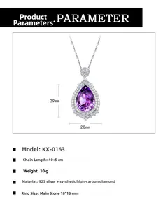 Detail specifications of 925 silver pear cut purple gemstone necklace with crystal halo