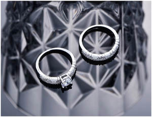 Macro detail of 925 sterling silver bridal ring set with 6mm cubic zirconia gemstones