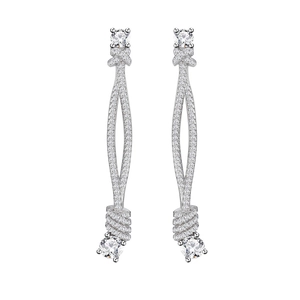 925 silver micro-paved sparkling cz rope knot long tassel drop earrings on white background