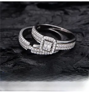 Macro detail of S925 sterling silver stamp on the double-layer sparkling zircon set ring