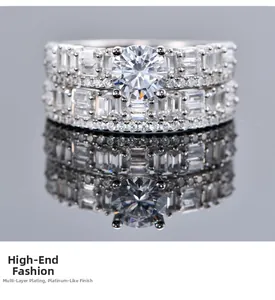 Macro shot of 925 silver rings with platinum plating and 6mm heart-arrow cubic zirconia