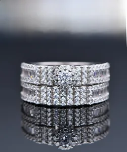 Macro view of S925 silver snowflake rings with micro-pave 5A zircon stones and reflection
