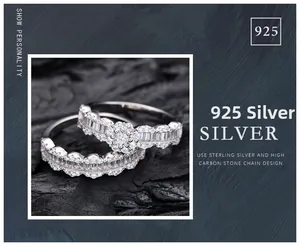 Detail of S925 silver ring set with high carbon stone in flower cluster and band design