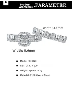 S925 silver ring set with square cocktail diamond and geometric studded band details