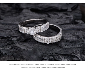 Macro view of S925 sterling silver stacking rings with snowflake micro-pave diamonds