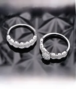 Macro shot of S925 sterling silver micro-pave wave ring set with cubic zirconia