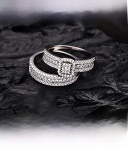 Detail view of microscopic micro-pave setting on S925 sterling silver stacking rings