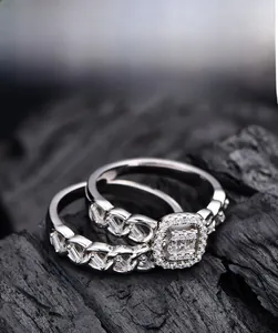 Macro shot of S925 sterling silver twist rings featuring high-grade 5A zircon inlay