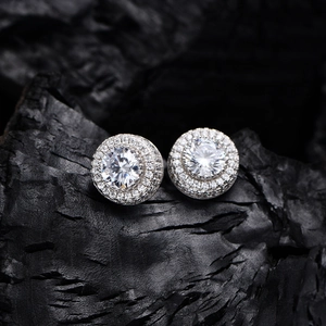 Boucles d'oreilles en argent 925 avec double halo micro-pave et diamant rond brillant