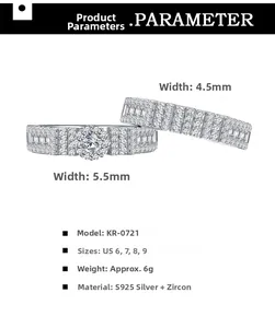 Detailed size specifications for S925 silver snowflake ring set with zircon inlay