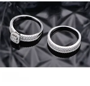 Detail of S925 silver ring set with micro-pave crystals and multi-layer plating