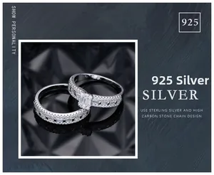 Detail view of S925 sterling silver ring set with high carbon stone and inner engraving