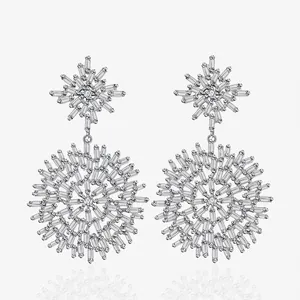 Luxury 925 Sterling Silver Snowflake Drop Earrings For Women Radiant Zirconia Statement Dangle Earrings For Wedding Banquet Jewelry