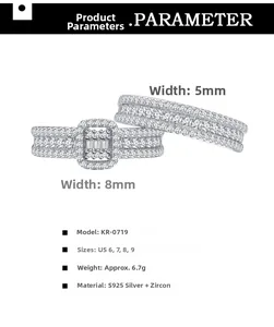 Detailed specs of S925 silver halo ring set with cubic zirconia pave band details