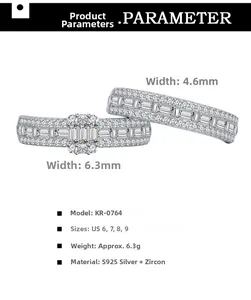 Detailed specs of S925 sterling silver stacked rings with cubic zirconia inlay detail