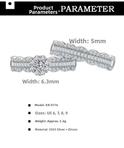 Detailed view of S925 silver snowflake rings with zircon inlay and sizing specifications