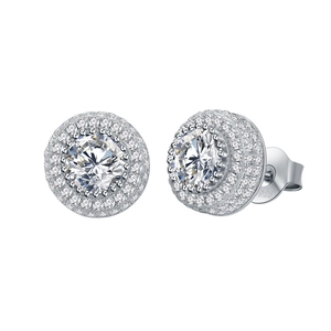 Boucles d'oreilles rondes en argent sterling 925 avec diamants de carbone micro-pavés brillants