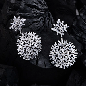 Exquisite S925 silver snowflake drop earrings featuring baguette-cut sparkling zircon stones