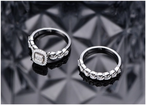 Detailed view of S925 silver square diamond ring set featuring a 925 hallmark stamp