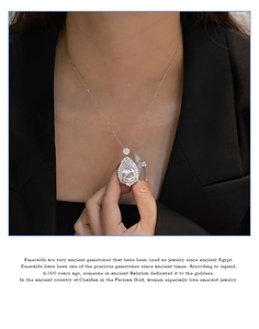 Detail of elegant pear-cut white gemstone pendant with sparkling pavé diamonds