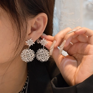 Exaggerated double layer snowflake drop earrings with sparkling cubic zirconia stones