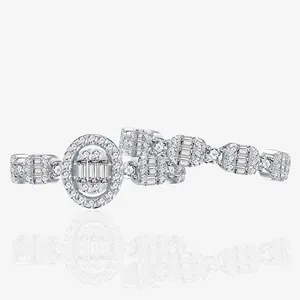 Luxe S925 Argent Sterling Oval Halo Double Ensemble de Bagues Micro Pavé Zirconia Bagues de Fiançailles pour Femmes Bijoux