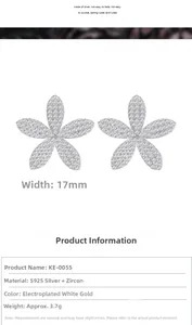 Spécifications détaillées des boucles d'oreilles fleurs en argent S925 et zircon