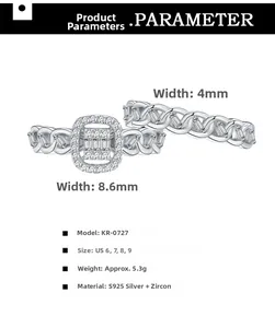 Macro detail of S925 sterling silver twist ring set featuring square cubic zirconia stones