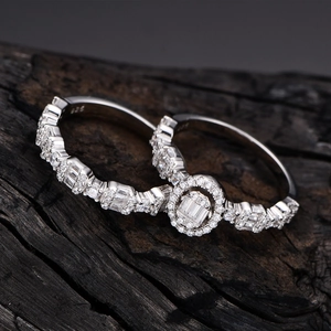 Ensemble de bagues 2-en-1 en argent 925 avec zircons ovales micro-pave de haute qualité