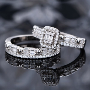 Luxurious S925 sterling silver ring set with micro-pave crystals on black mirror surface