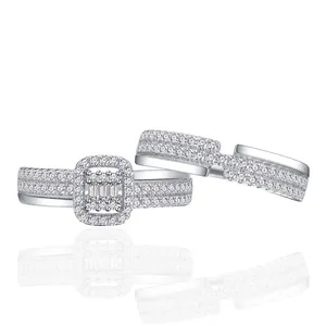 925 Sterling Silver Stacking Rings For Women Square Halo Micro Pave Rhinestone Fashion Jewelry Silver Finger Rings