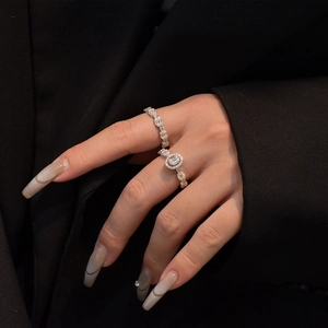 Ensemble de bagues deux-en-un en argent S925 avec zircons ovales et micro-pavage de luxe