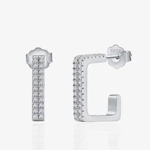 Minimalist 925 Sterling Silver Rectangular Stud Earrings Simple Fashion Geometric Zirconia Inlaid Women Jewelry Accessory Gift