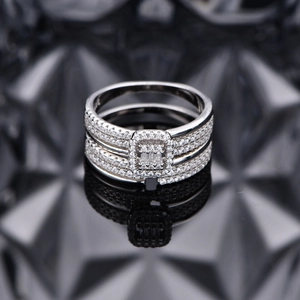 Sparkling S925 sterling silver stacked ring set featuring micro-paved cubic zirconia stones